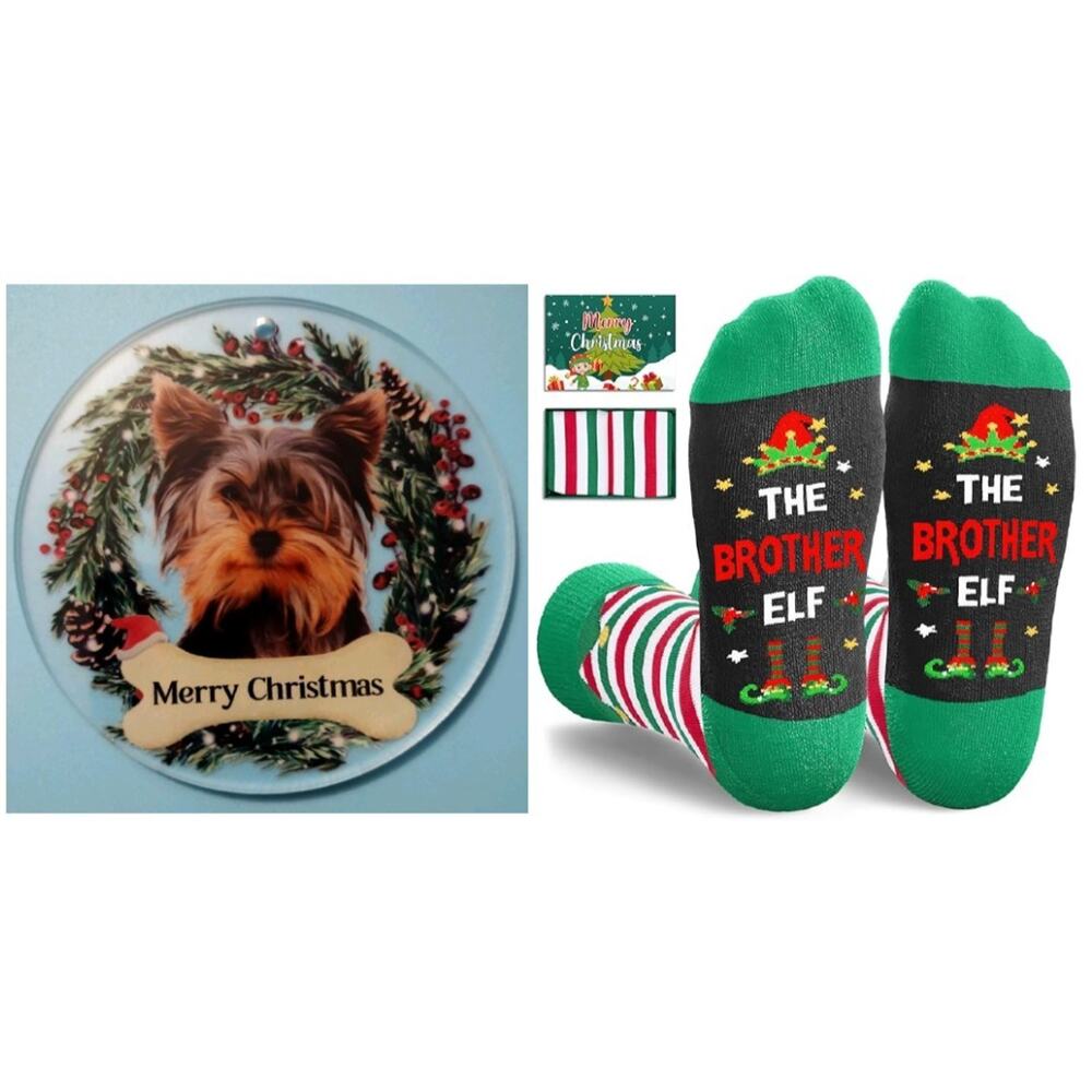 Xmas Ornament YORKSHIRE TERRIER Dog Christmas (9-PACK) +1 "THE BROTHER ELF." - Picture 1 of 7